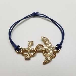 Gold Bejeweled Anchor Elastic Stretch Bracelet
